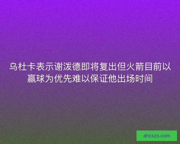乌杜卡表示谢泼德即将复出但火箭目前以赢球为优先难以保证他出场时间