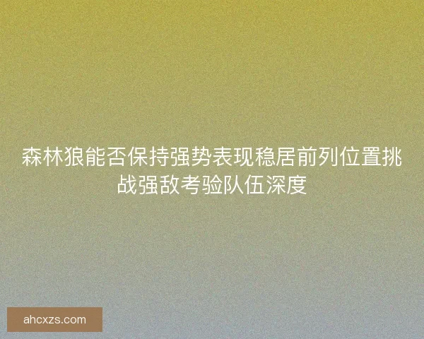 森林狼能否保持强势表现稳居前列位置挑战强敌考验队伍深度
