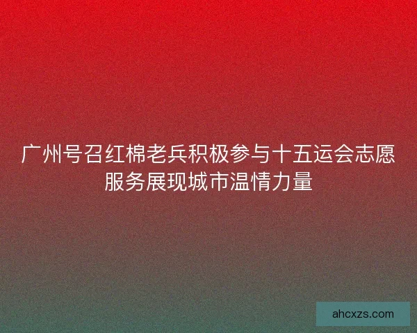 广州号召红棉老兵积极参与十五运会志愿服务展现城市温情力量