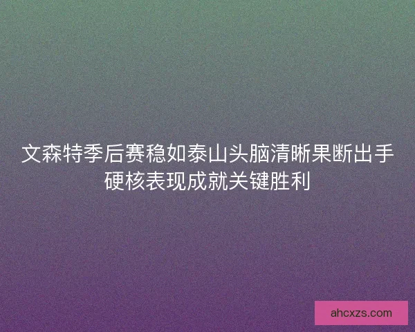 文森特季后赛稳如泰山头脑清晰果断出手硬核表现成就关键胜利